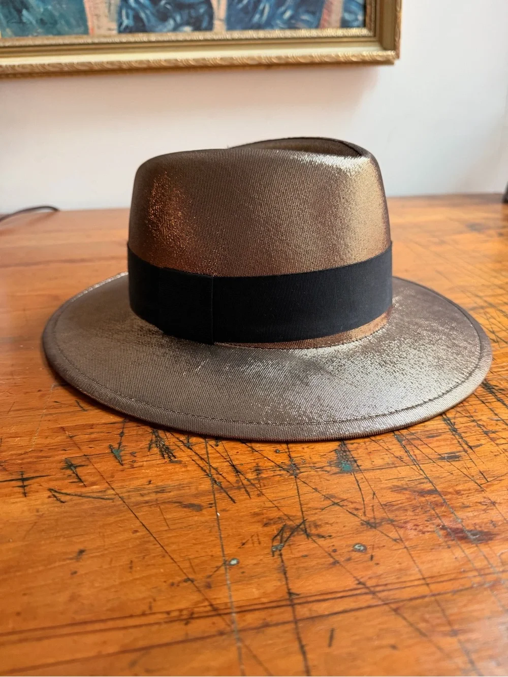 Saint Laurent Metallic Gold Wool & Silk Fedora Hat Size Medium Italy Retail $895